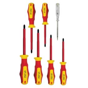 Jeu de 7 tournevis isolés (3 plats + 3 cruciformes + testeur)