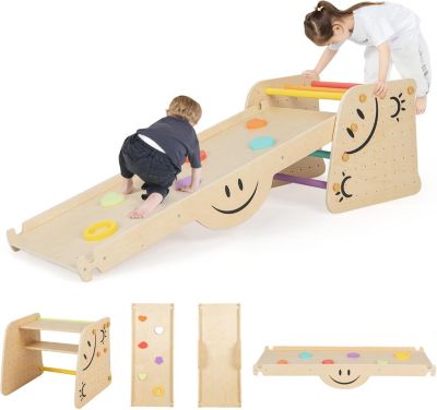 Jeu Escalade Enfant Montesori,Échelle et Rampe d'escalade Réversible,Toboggan,Bascule,Tabouret