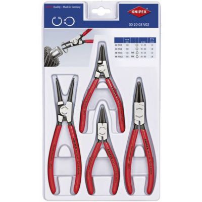 Jeu Knipex 00 20 03 V02 - 4 pinces pour circlips intérieurs et extérieurs, corps Chrome-Vanadium, poignées gainées