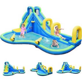 Jeux de Piscine Structure gonflable Impermeable avec Toboggan et Filet de Protecteur Aire de Jeux Gonflable sans souffleur