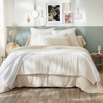 JOEL - Chemin de Lit  90x200cm Gaze de Coton Vichy Coloris Pampa