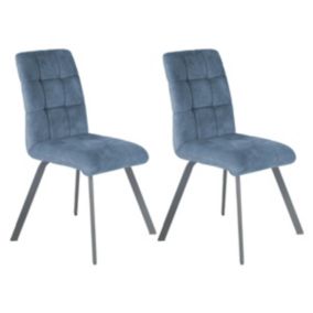 JOHN - Lot de 2 Chaises Capitonnées Bleu Gris