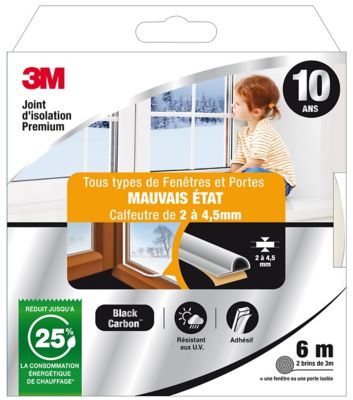 Joint adhésif porte et fenêtre mauvais état 3M Premium 2 à 4,5 mm blanc L.6 m