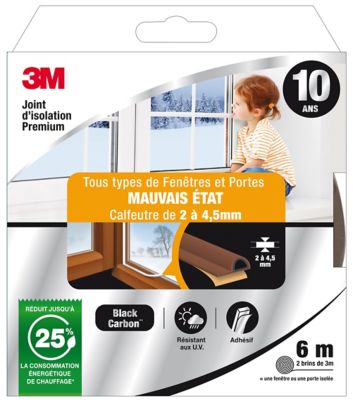 Joint adhésif porte et fenêtre mauvais état 3M Premium 2 à 4,5 mm marron L.6 m