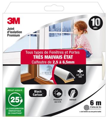 Joint adhésif porte et fenêtre très mauvais état 3M Premium 2,5 à 6,5 mm blanc L.6 m