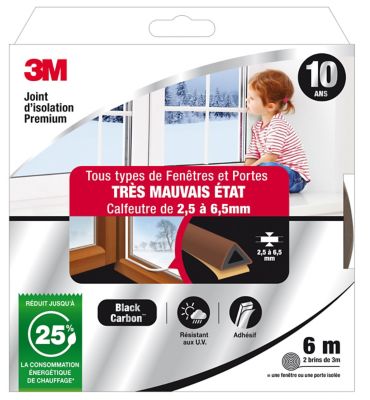 Joint adhésif porte et fenêtre très mauvais état 3M Premium 2,5 à 6,5 mm marron L.6 m