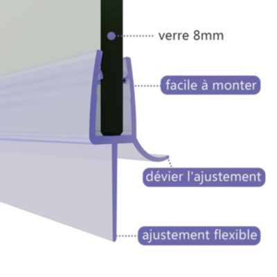 Joint de porte de douche  900mm SIRHONA  pour paroi  en verre de 8mm