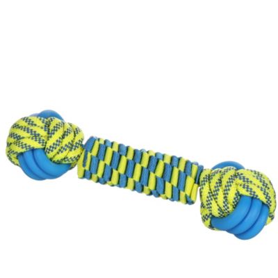 Jouet Balle nouée Cordon Bleu & Jaune D 7 par 28 cm pour chien
