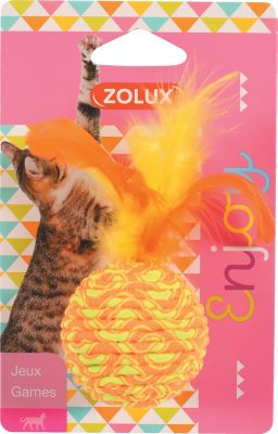 Jouet pour chat balle colorée élastique et plumes Zolux
