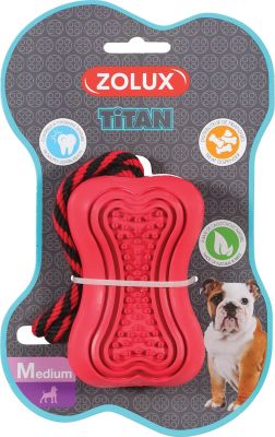 Jouet pour chien caoutchouc avec corde Titan M rouge