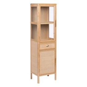 JULIAS - Armoire Vitrine 2 Portes Effet Bois et Rotin