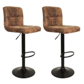 JULIO - Lot de 2 Tabourets Simili Marron Camel