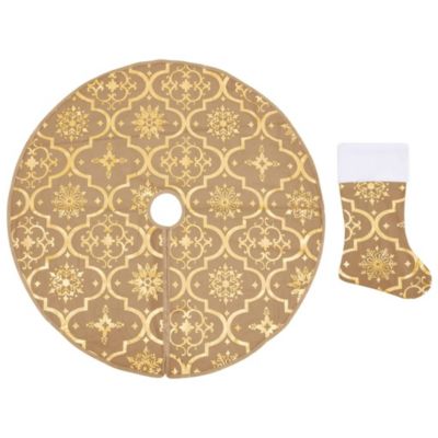 Jupe de sapin de Noël de luxe avec chaussette Jaune 150cm Tissu vidaXL