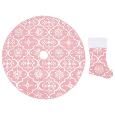 Jupe de sapin de Noël de luxe avec chaussette Rose 150 cm Tissu vidaXL