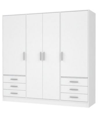 JUPITER Armoire 4 portes 6 tiroirs - Blanc mat - L 206,5 x P 60 x H 200 cm