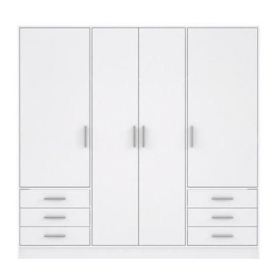 JUPITER Armoire 4 portes 6 tiroirs - Blanc mat - L 206,5 x P 60 x H 200 cm