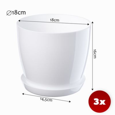 KADAX 3x Pot de fleurs 18cm Couvercle avec support Blanc