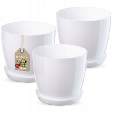 KADAX 3x Pot de fleurs 18cm Couvercle avec support Blanc