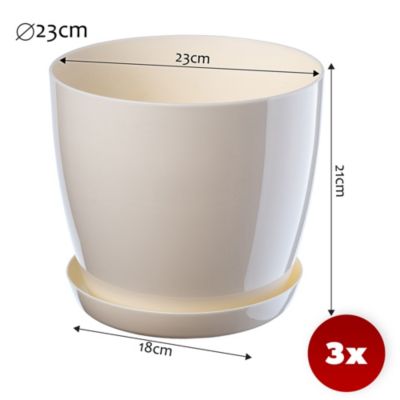 KADAX 3x Pot de fleurs 23cm Couvercle avec support Crème