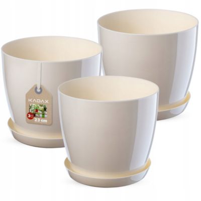 KADAX 3x Pot de fleurs 23cm Couvercle avec support Crème