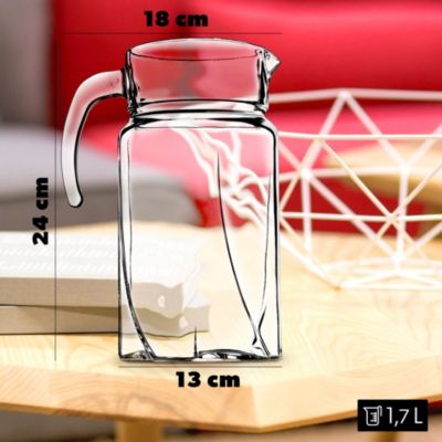 Carafe En Verre 1,45 L Crème - Pichet Avec Couvercle Et Poignée - Idéal Boissons Fraîches