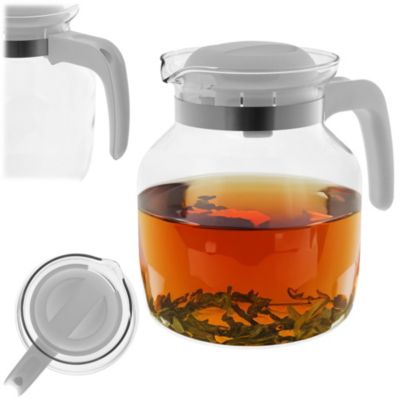 KADAX Pichet à thé résistant à la chaleur avec couvercle, verre, blanc, 1,5 L
