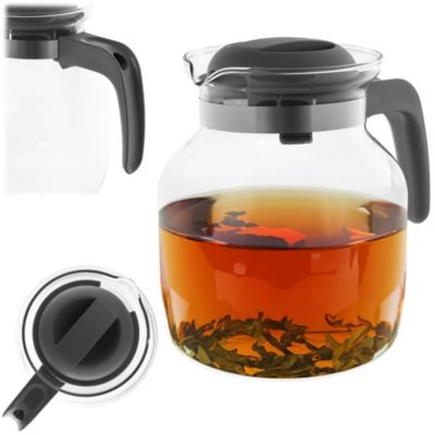 KADAX Pichet à thé résistant à la chaleur avec couvercle, verre, gris 1,5L