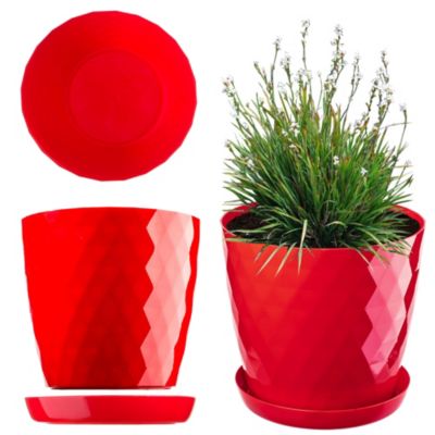 KADAX Pot de Fleur en Plastique avec Support Cache-Pot Fleurs 14 cm Rouge