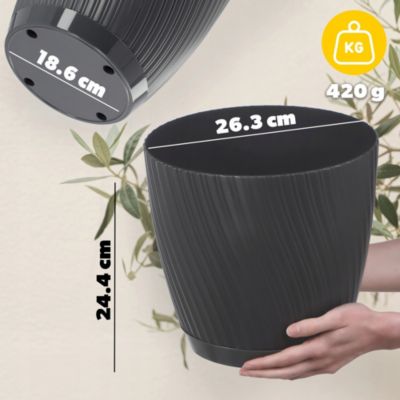 KADAX Pot de fleurs avec support 27cm Plastique gris