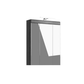 Kai - Armoire de toilette avec éclairage (L/H/P : 60x79x18 cm) en reproduction argent fumé et thermoformé blanc brillant
