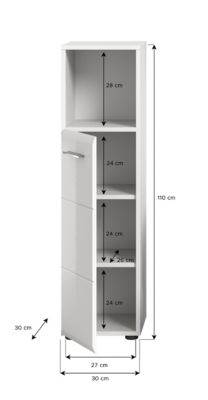 Kai - Armoire de toilette (L/H/P : 30x110x30 cm) en imitation blanc