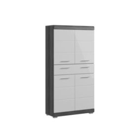 Kai - Armoire de toilette (L/H/P : 74x141x31 cm) en reproduction argent fumé et thermoformé blanc brillant