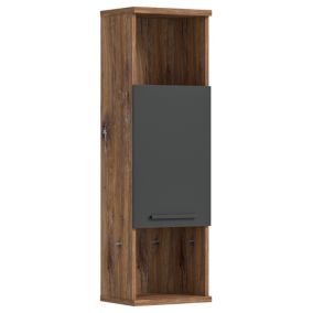 Kai - Armoire haute (L/H/P : 35x112x25 cm) en imitation gris et imitation Flagstaff Oak