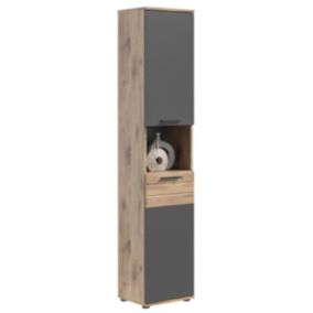 Kai - Armoire haute (L/H/P : 37x190x34 cm) en imitation Nox Oak et imitation basalte gris
