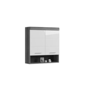 Kai - Armoire murale (L/H/P : 74x79x24 cm) en reproduction argent fumé et finition thermoformée blanc brillant