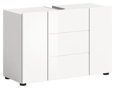 Kai - Armoire sous lavabo (L/H/P : 82x56x34 cm) en mélaminé blanc et blanc brillant profond
