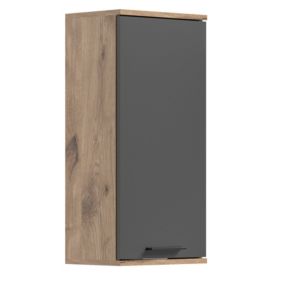 Kai - Armoire suspendue (L/H/P : 37x77x24 cm) en imitation Nox Oak et imitation basalte gris