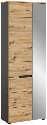 Kai - Armoire vestiaire (L/H/P : 65x190x37 cm) en imitation basalte gris et imitation Artisan