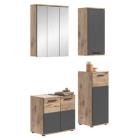 Kai - Combinaison de salle de bains (L/H/P : 112x190x34 cm) en imitation Nox Oak et imitation basalte gris
