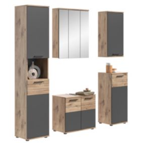 Kai - Combinaison de salle de bains (L/H/P : 164x190x34 cm) en imitation Nox Oak et imitation basalte gris