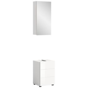 Kai - Combinaison de salle de bains (L/H/P : 38x190x34 cm) en mélamine blanche et blanc brillant profond