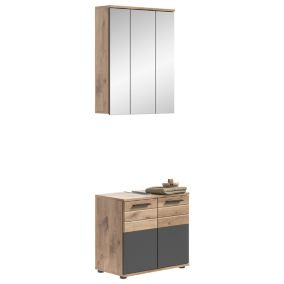 Kai - Combinaison de salle de bains (L/H/P : 60x190x34 cm) en imitation Nox Oak et imitation basalte gris