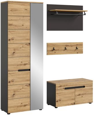 Kai - Combinaison de vestiaires (L/H/P : 160x190x37 cm) en imitation basalte gris et imitation Artisan