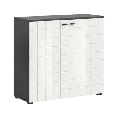 Kai - Commode (L/H/P) : 92x86x37 en blanc brillant embouti et anthracite NB