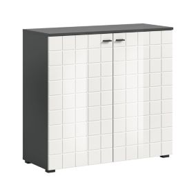 Kai - Commode (L/H/P) : 92x86x37 en blanc brillant embouti et anthracite NB
