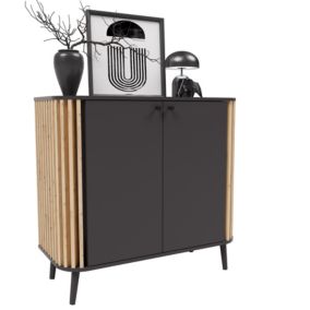 Kai - Commode (L/H/P : 92x87,5x40 cm) en imitation gris et chêne Artisan