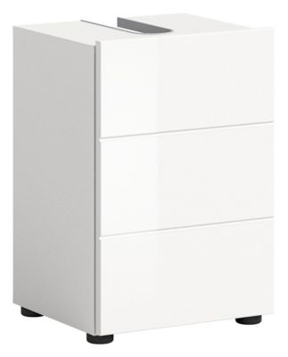 Kai - Meuble sous-lavabo (L/H/P : 38x56x34 cm) en blanc mélaminé et blanc brillant thermoformé