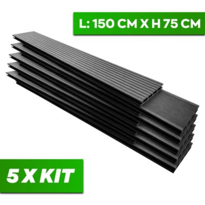 Kaido - Lot de 5 lames de terrasse extérieure 150x75 cm pour jardin, patio, terrasse en WPC noir