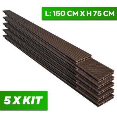 Kaido - Lot de 5 lames de terrasse extérieure 150x75 cm pour jardin, patio, terrasse en WPC teak