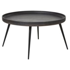 KALI - Table Basse Ronde Manguier Teinté Gris et Métal Noir